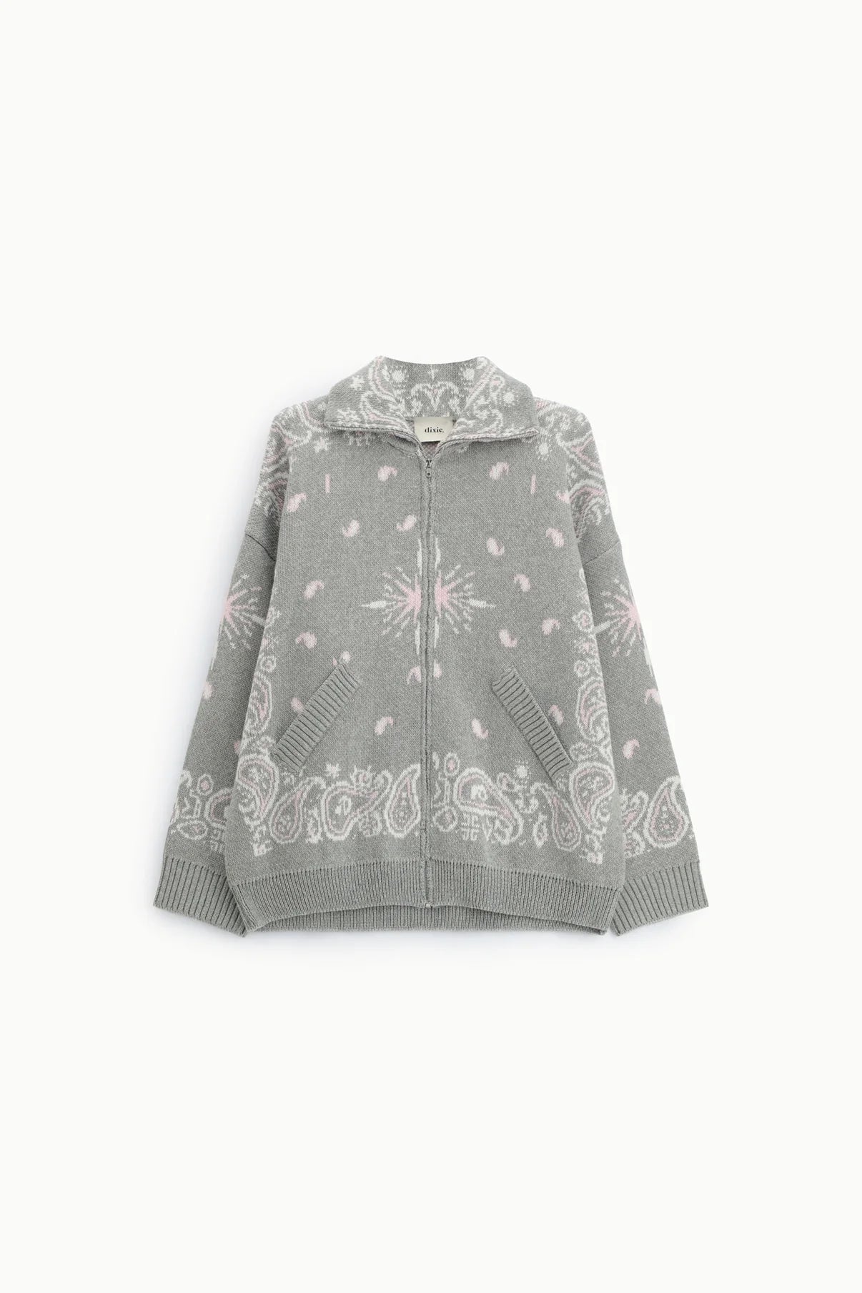 CARDIGAN JACQUARD ZIP CON COLLO POLO E TASCHE