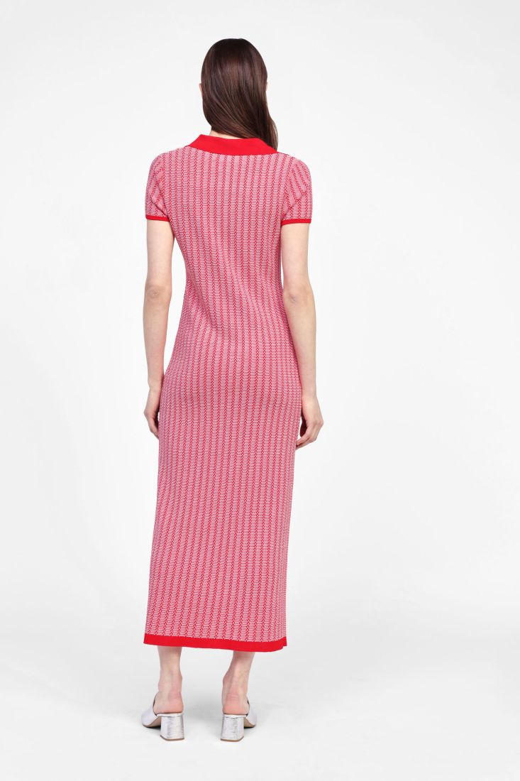 Abito midi in maglia a righe con colletto classico