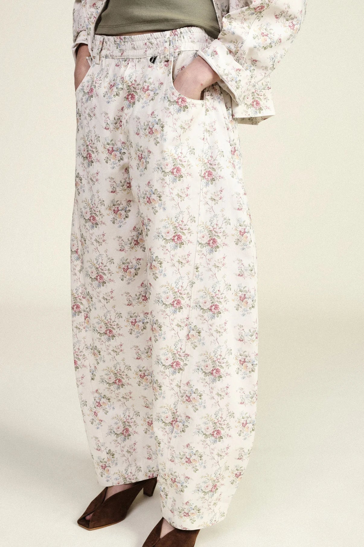 PANTALONI PALAZZO STAMPA FLOREALE A GAMBA AMPIA 100% cotone