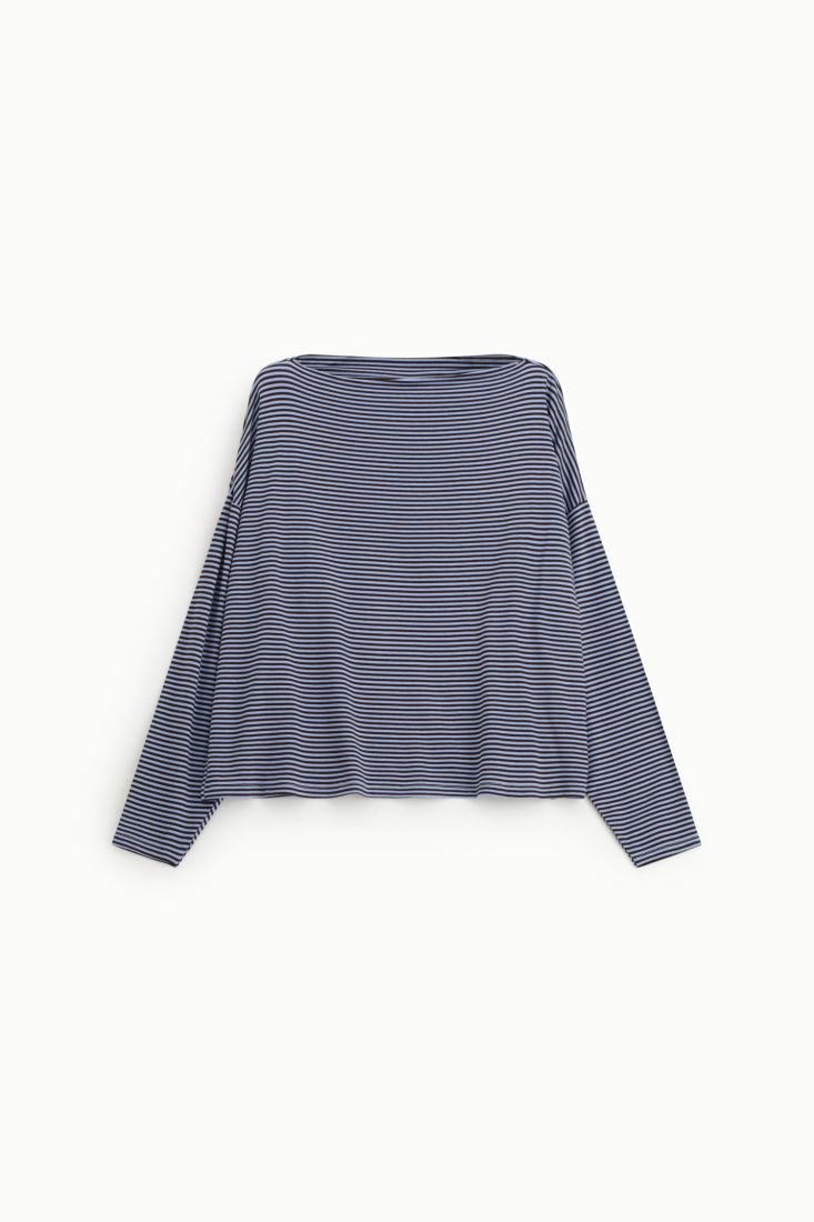 T-shirt a righe girocollo manica lunga relax fit