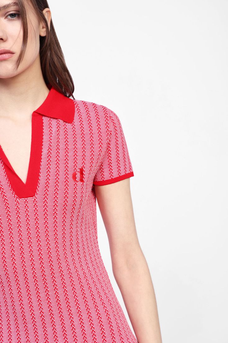 Abito midi in maglia a righe con colletto classico