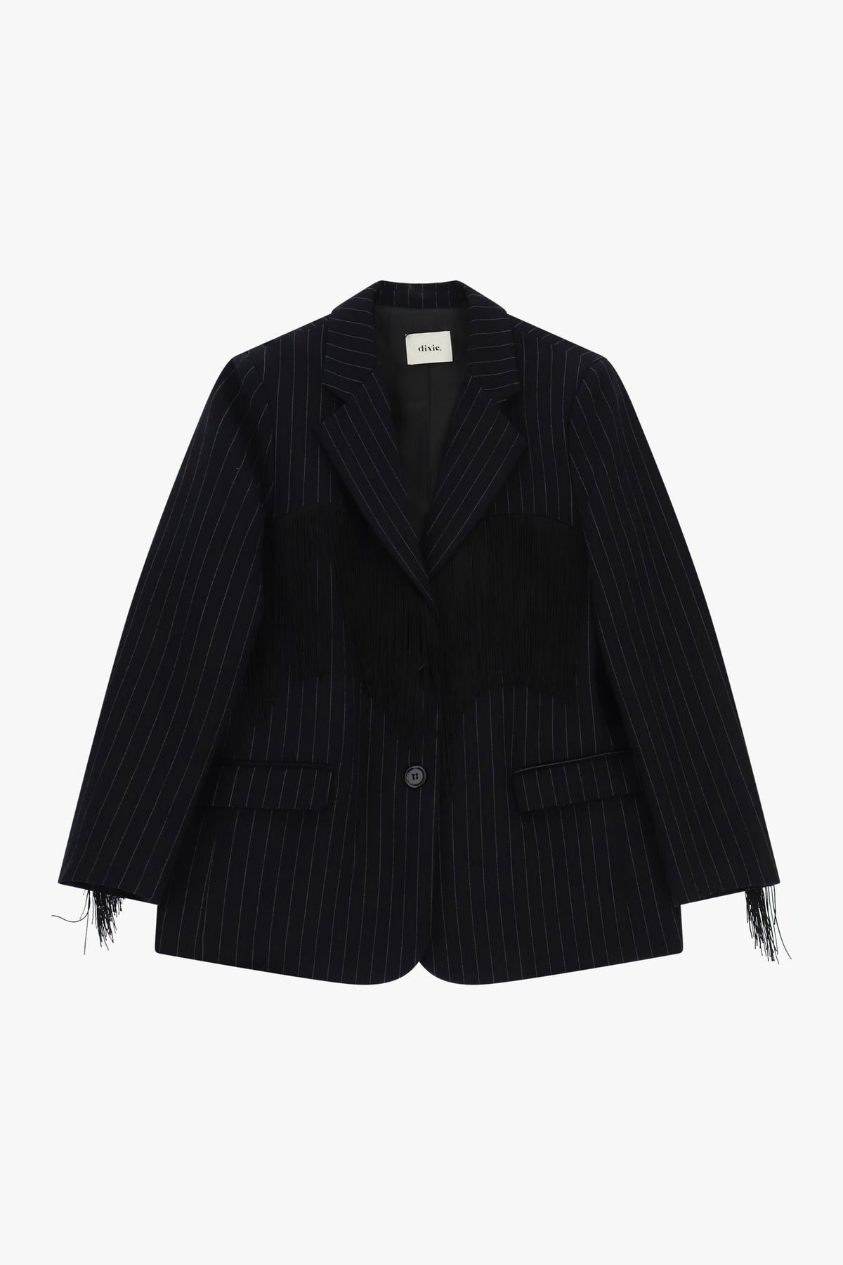Blazer gessato con frange applicate