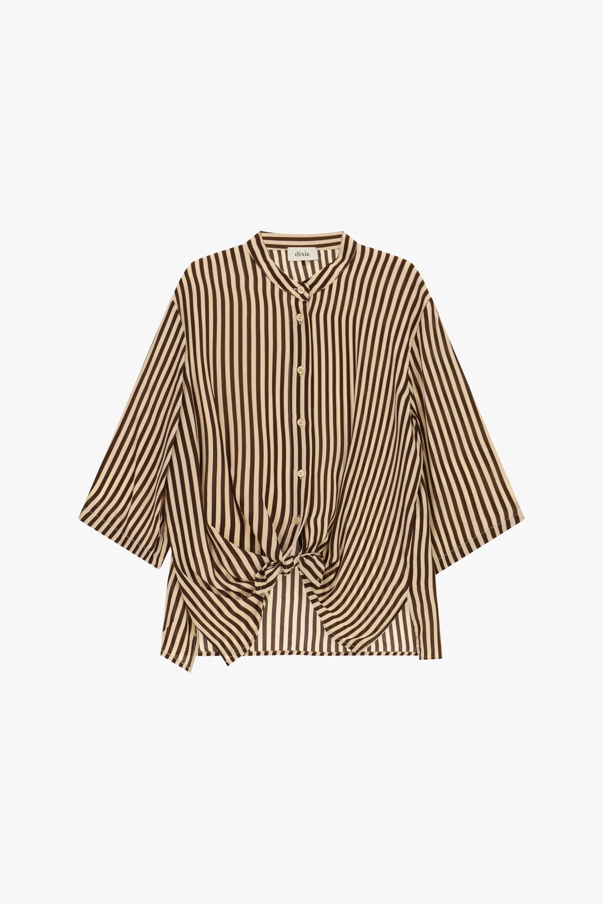 CAMICIA A RIGHE CON NODO FRONTALE E MANICHE AMPIE