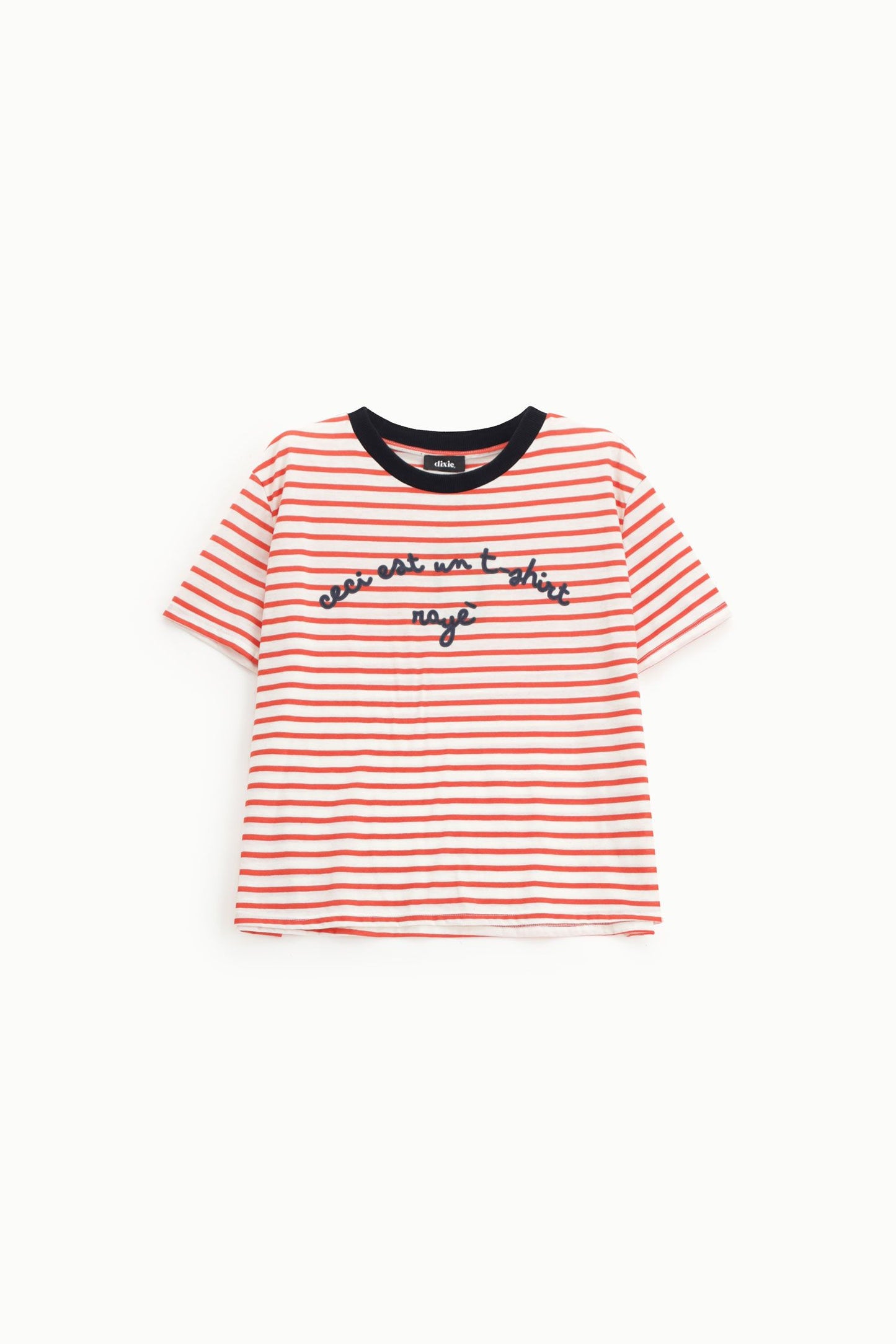 T-shirt a righe con scritta e girocollo