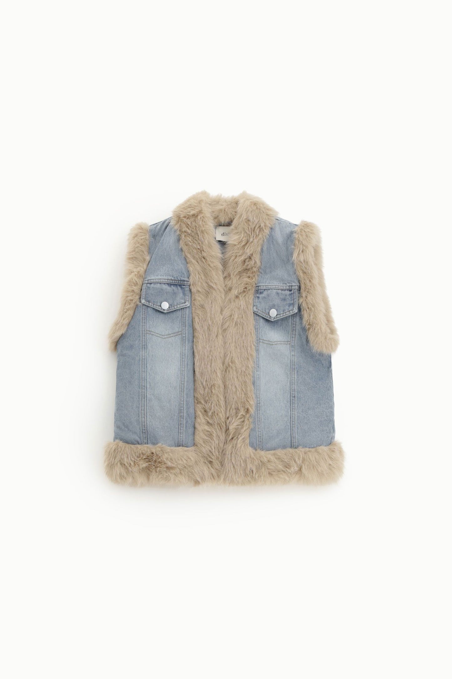 Gilet in denim con bordi in pelliccia