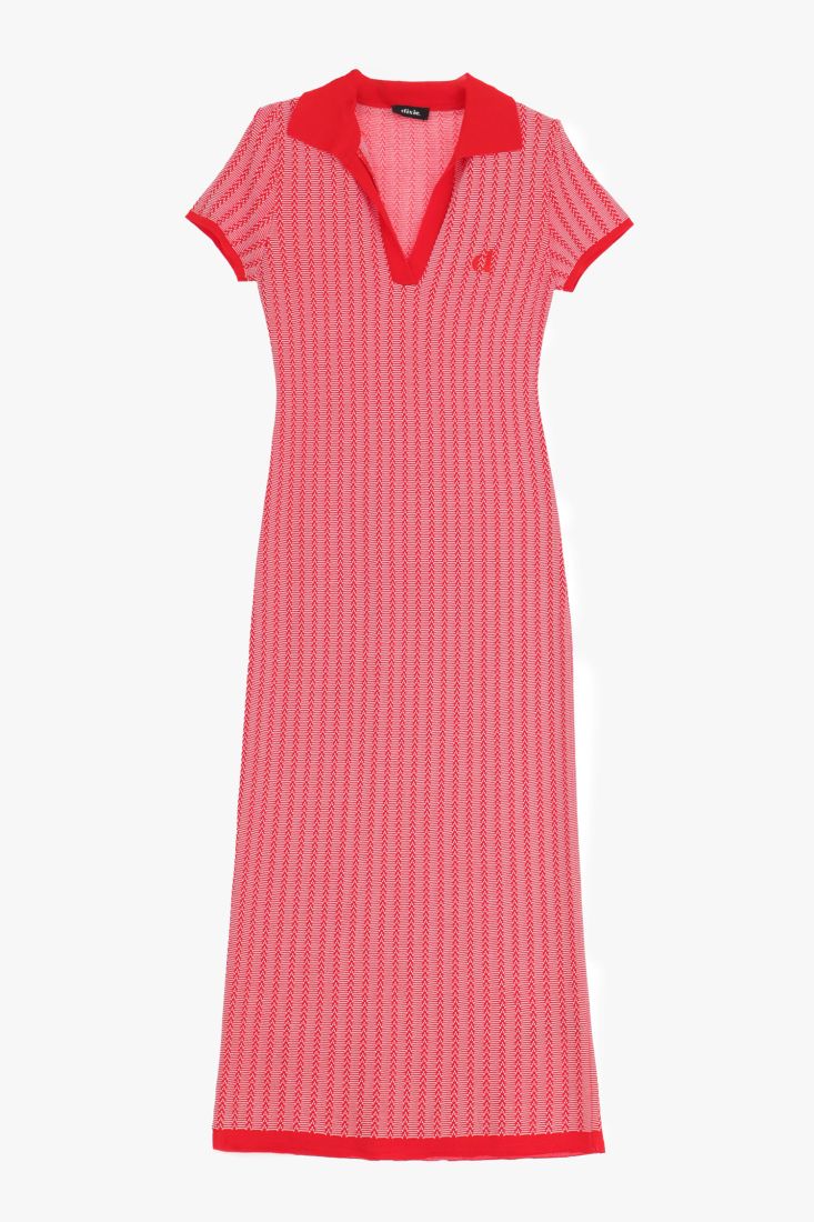 Abito midi in maglia a righe con colletto classico
