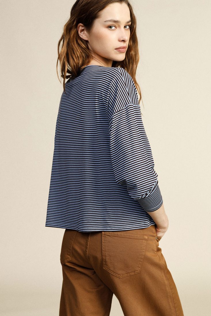 T-shirt a righe girocollo manica lunga relax fit