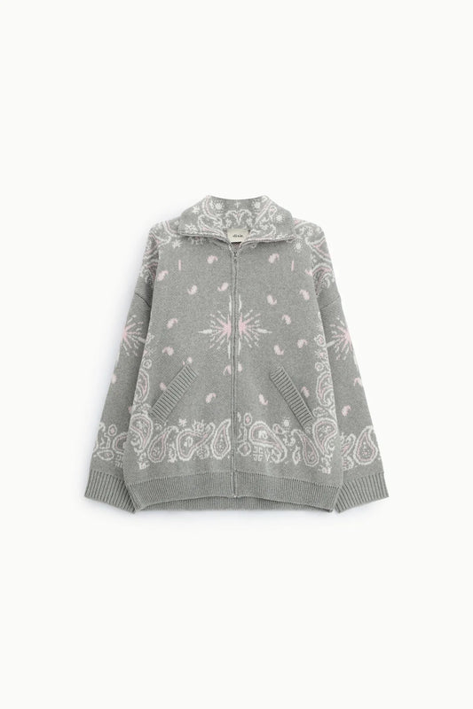 CARDIGAN JACQUARD ZIP CON COLLO POLO E TASCHE