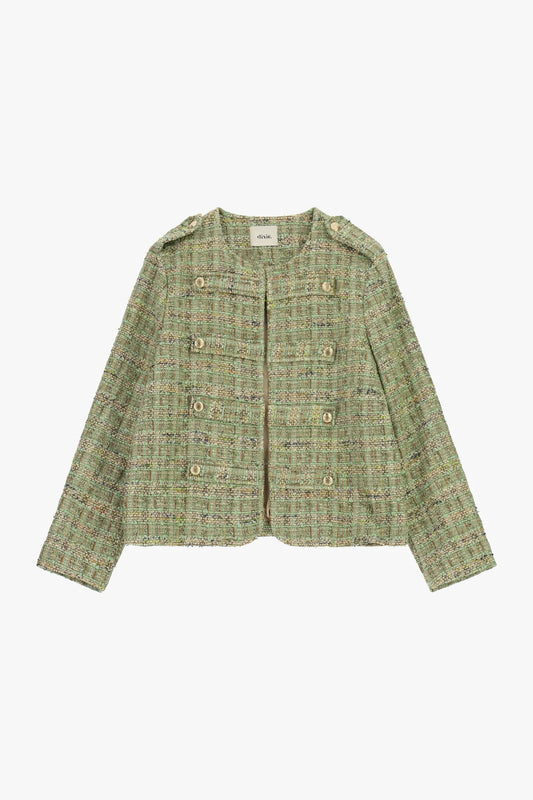 Giacca camicia con bottoni decorativi e spalle strutturate