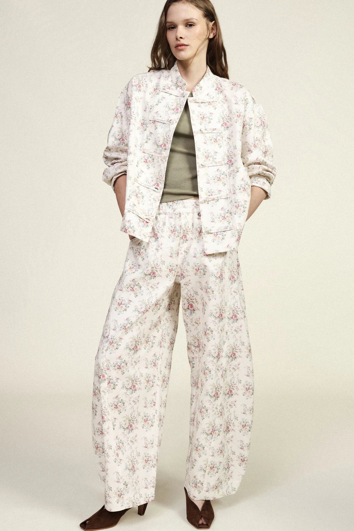 PANTALONI PALAZZO STAMPA FLOREALE A GAMBA AMPIA 100% cotone