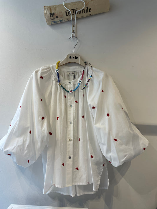 CAMICIA AMPIA CON MANICHE CORTE E DETTAGLI RICAMATI 100%CO