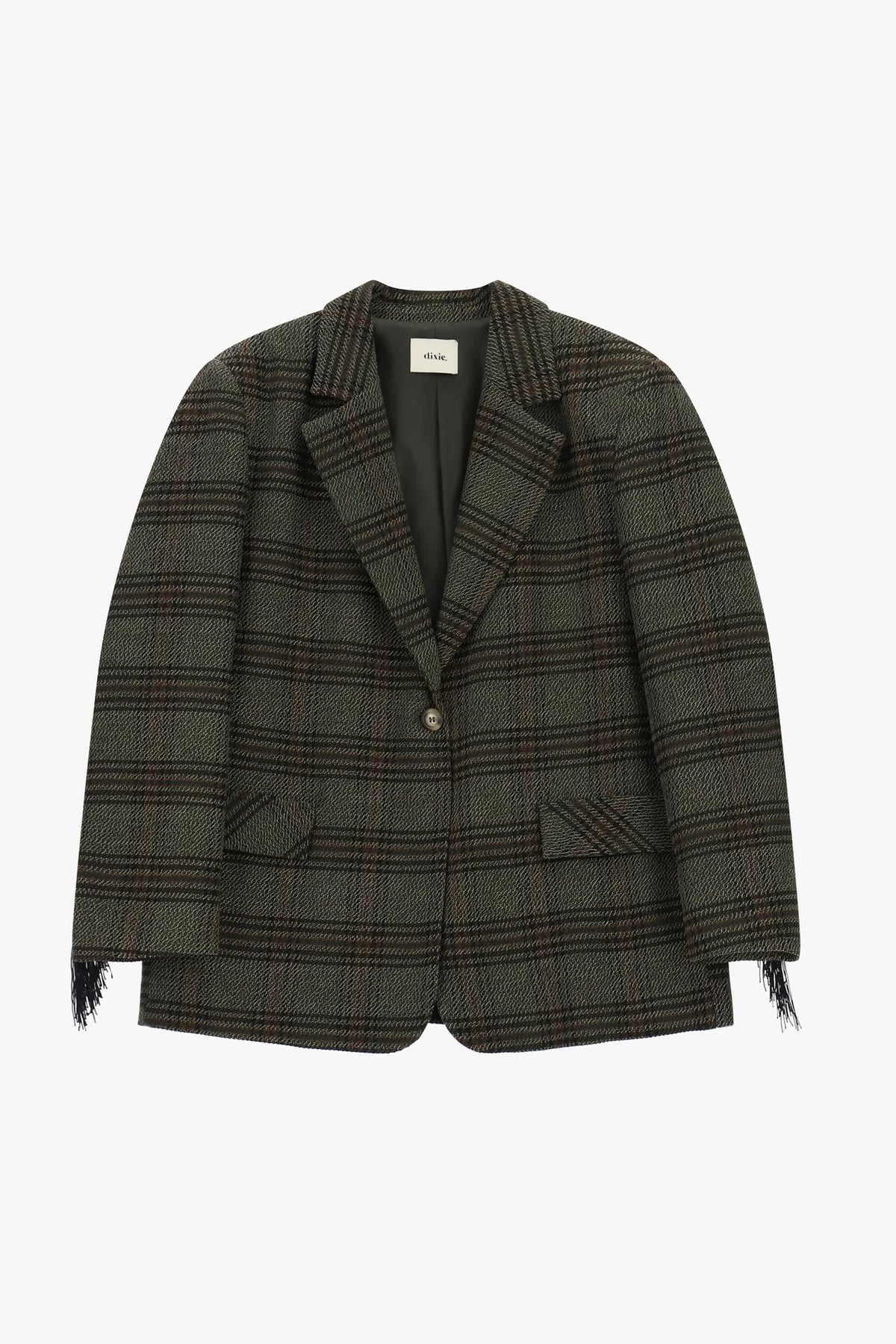 Blazer a quadri con frange decorative