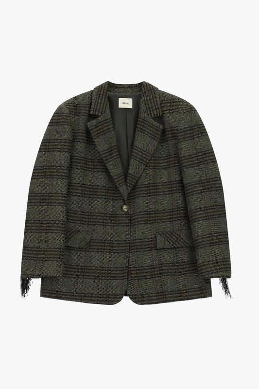 Blazer a quadri con frange decorative