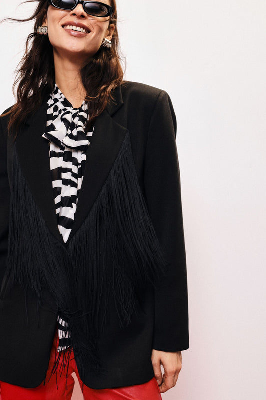 Blazer con frange decorative e revers classico