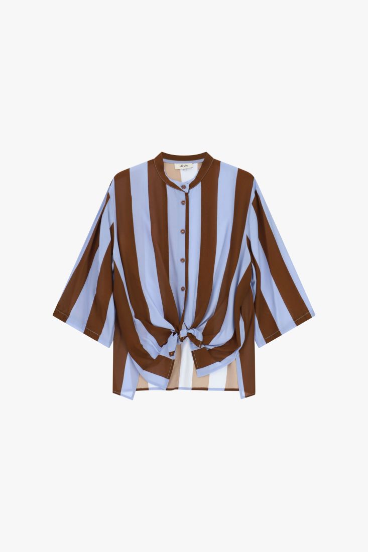 Camicia a righe con nodo frontale e maniche 3/4