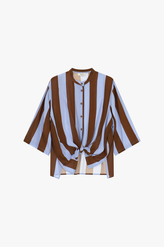Camicia a righe con nodo frontale e maniche 3/4