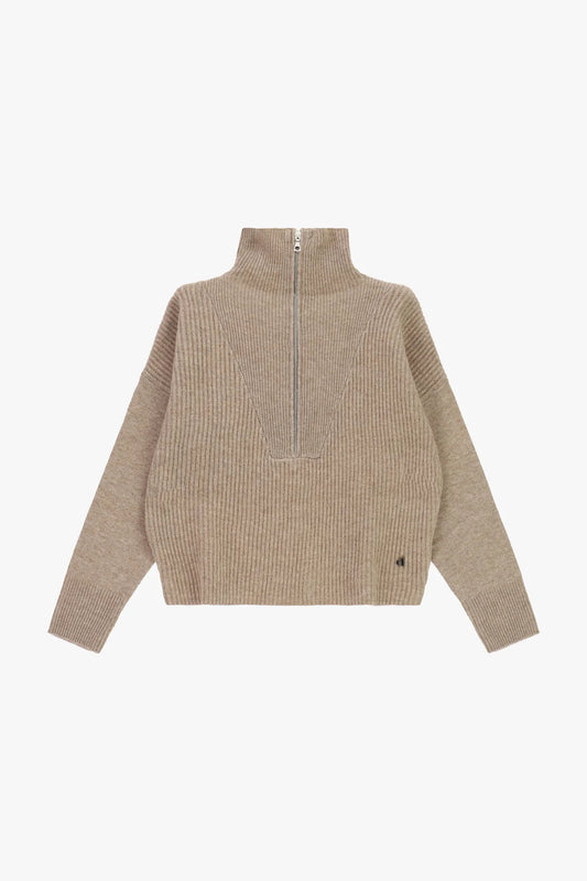 MAGLIONE A COSTINE CON MEZZA ZIP E COLLO ALTO