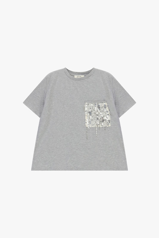 T-shirt a maniche corte con taschino e paillettes