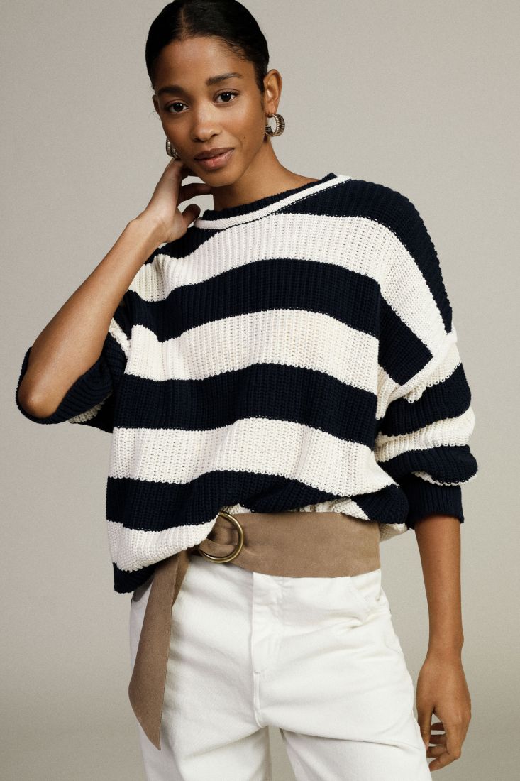 Maglione a righe con maniche lunghe e collo giro 80% cotone