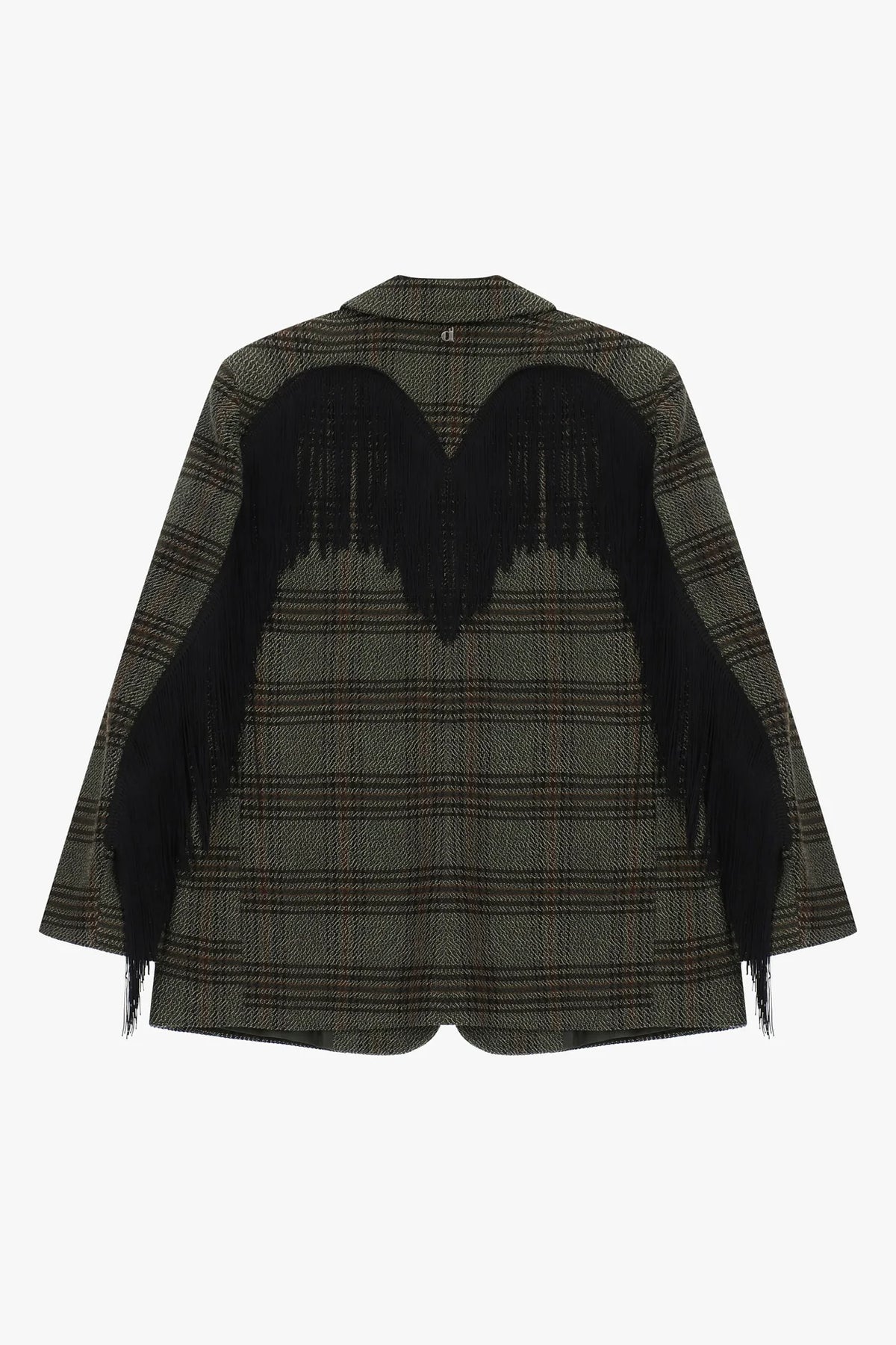 Blazer a quadri con frange decorative