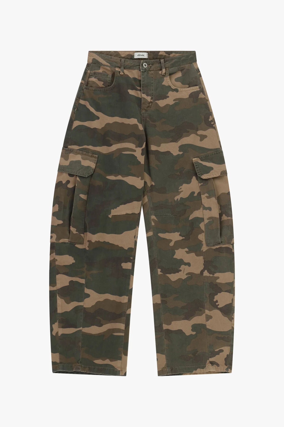 Pantaloni palazzo fantasia mimetica con tasconi laterali