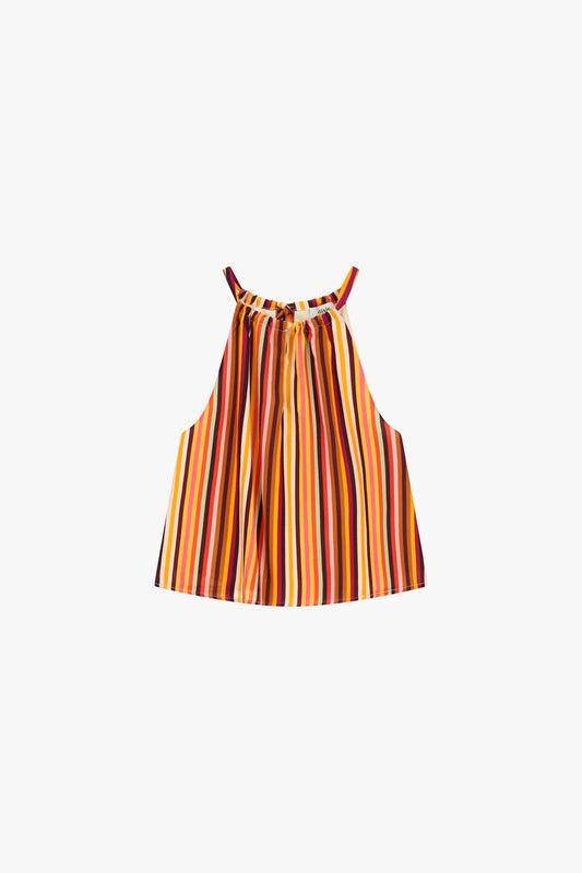 TOP A RIGHE CON SPALLINE SOTTILI E SCOLLO ARRICCIATO