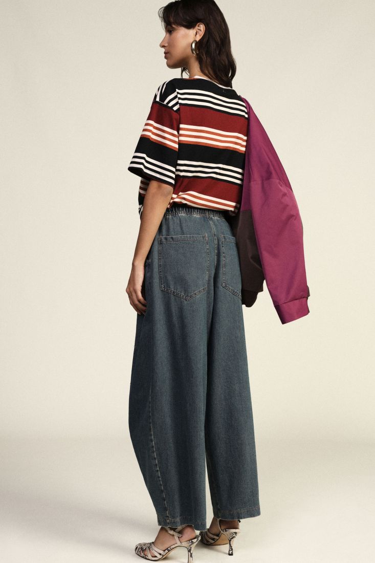 Pantaloni palazzo ampi con coulisse vita alta