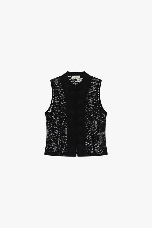 TOP SMANICATO CON RICAMO FLOREALE E BOTTONI DECORATIVI