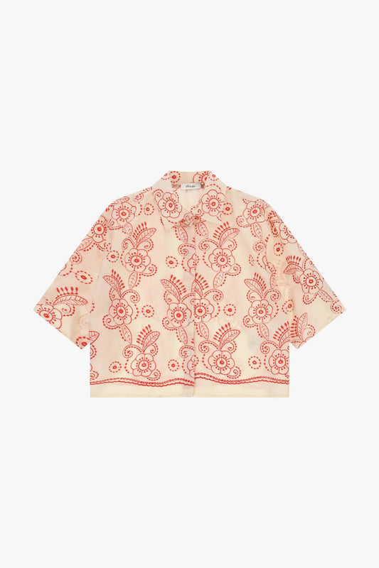 CAMICIA CROPPED FANTASIA FLOREALE RICAMATA 100%CO