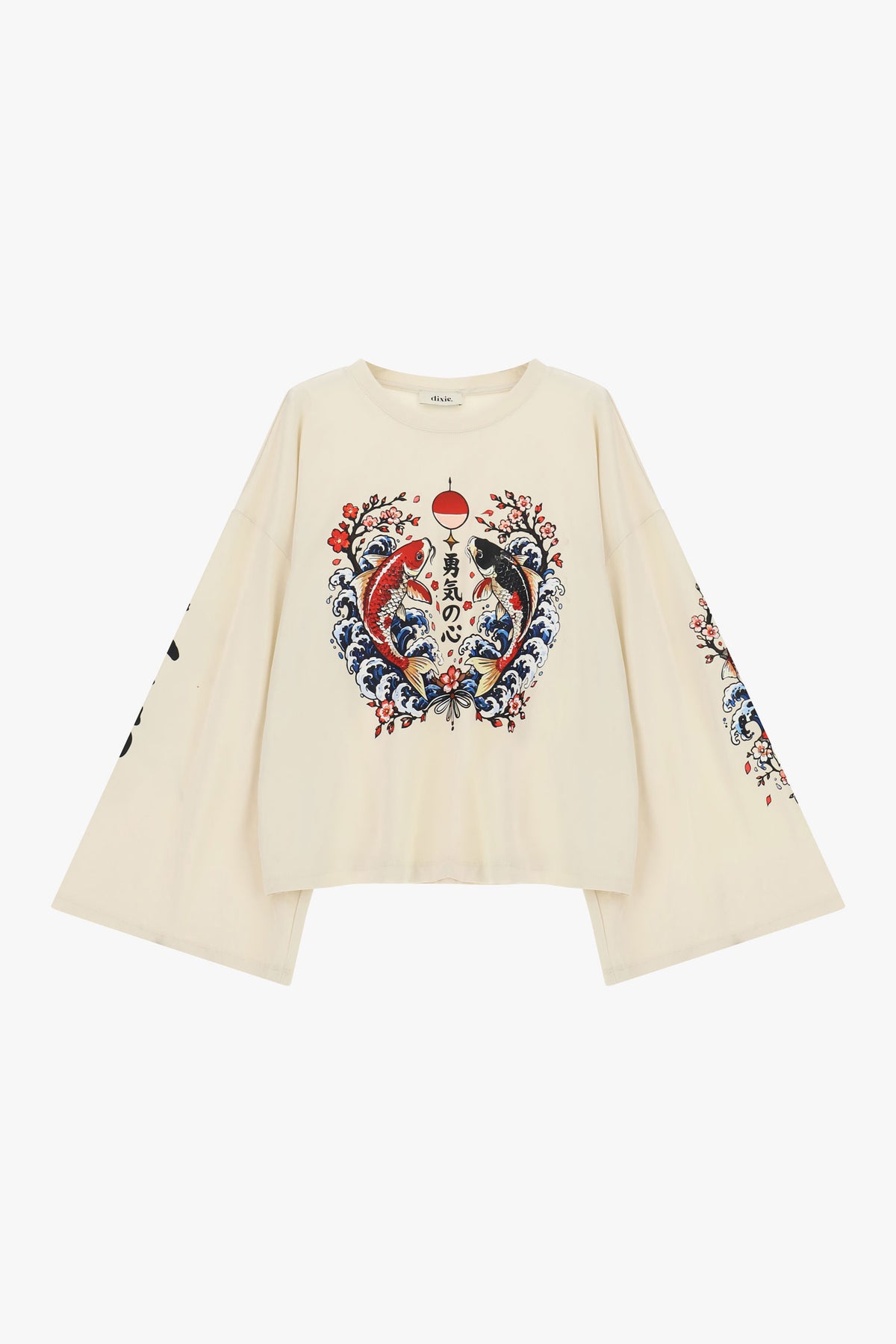 Maglia maniche ampie stampa carpe e onde