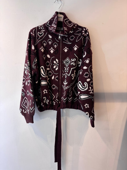 Cardigan con zip e fantasia paisley jacquard