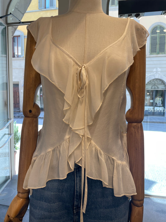 Top con balze e scollo ampio annodato
