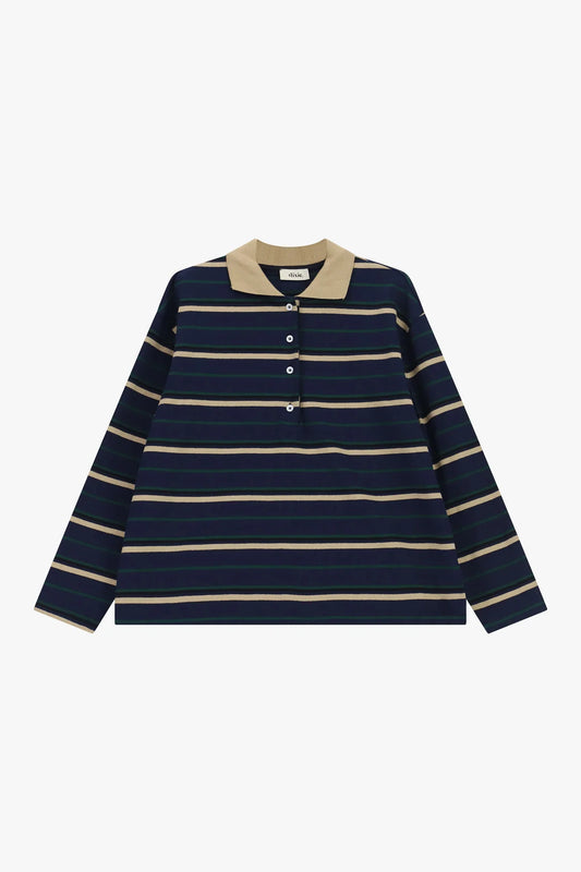 MAGLIA A RIGHE CON COLLETTO E BOTTONI FRONTALI