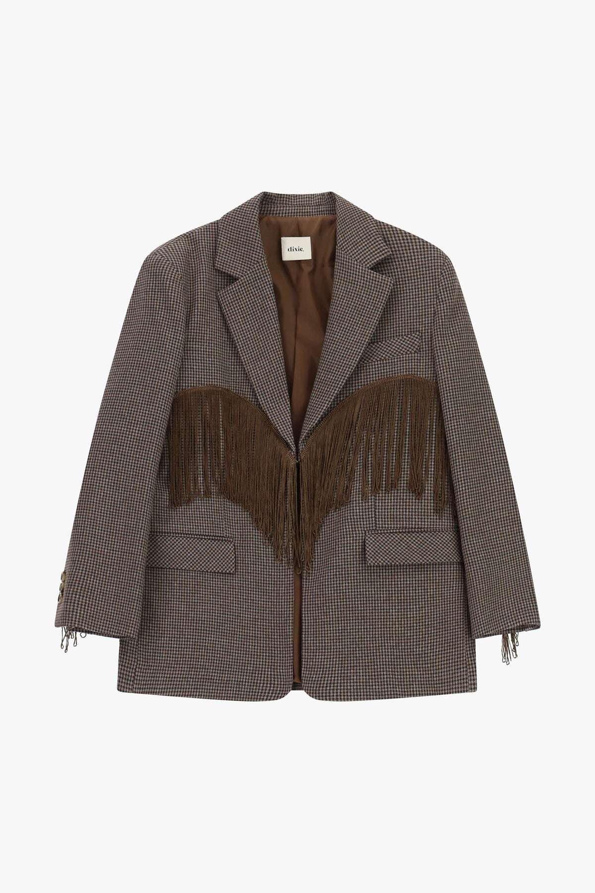 Blazer gessato con frange applicate