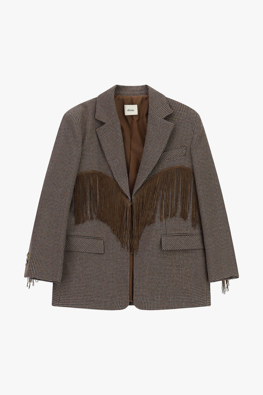 Blazer gessato con frange applicate