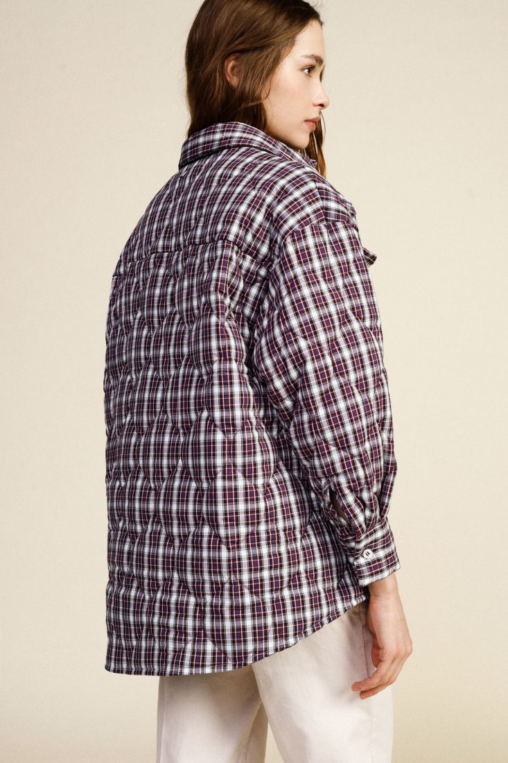 Shirt jacket trapuntata stampa a quadri tasche frontali