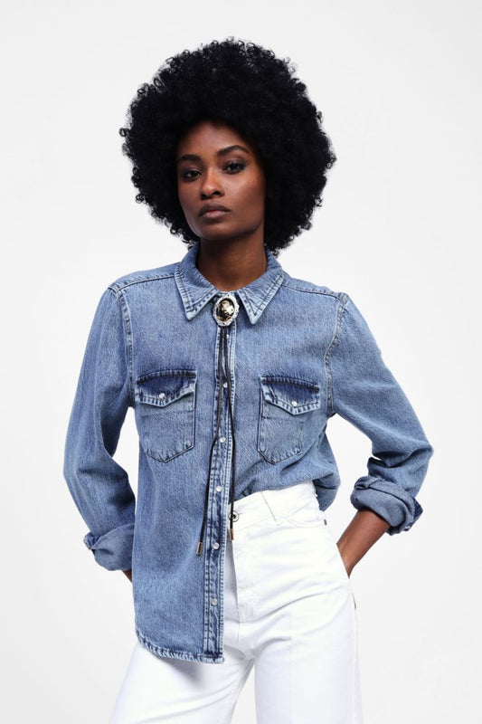 Camicia in denim con colletto classico e bottoni