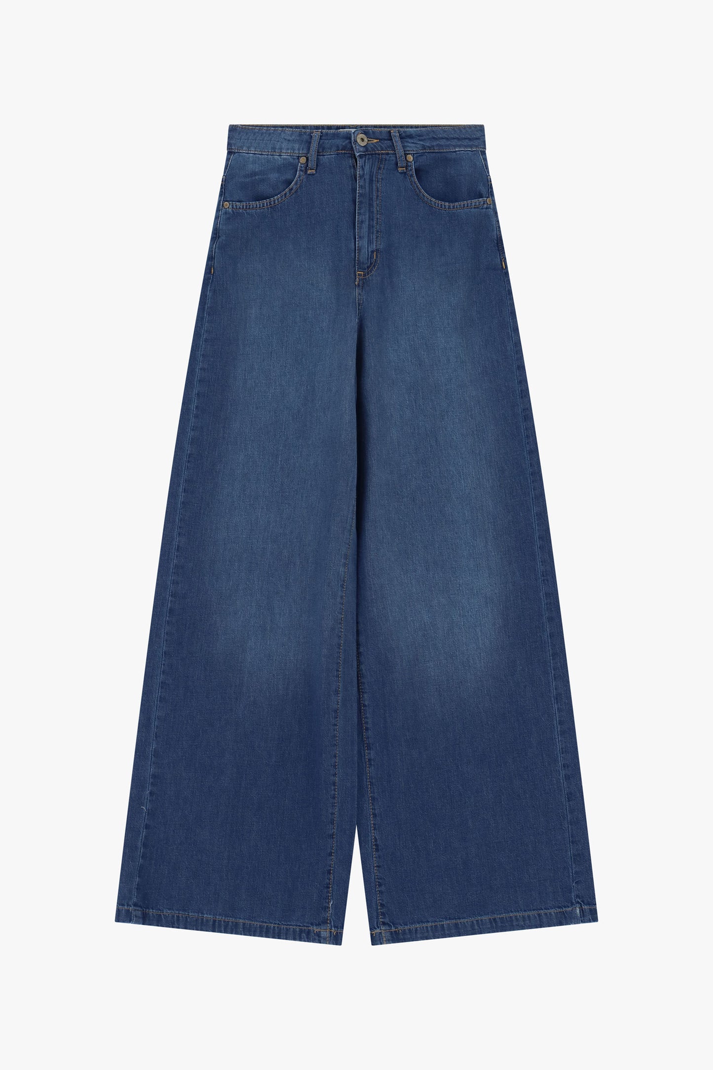 Jeans a gamba larga vita alta con tasche