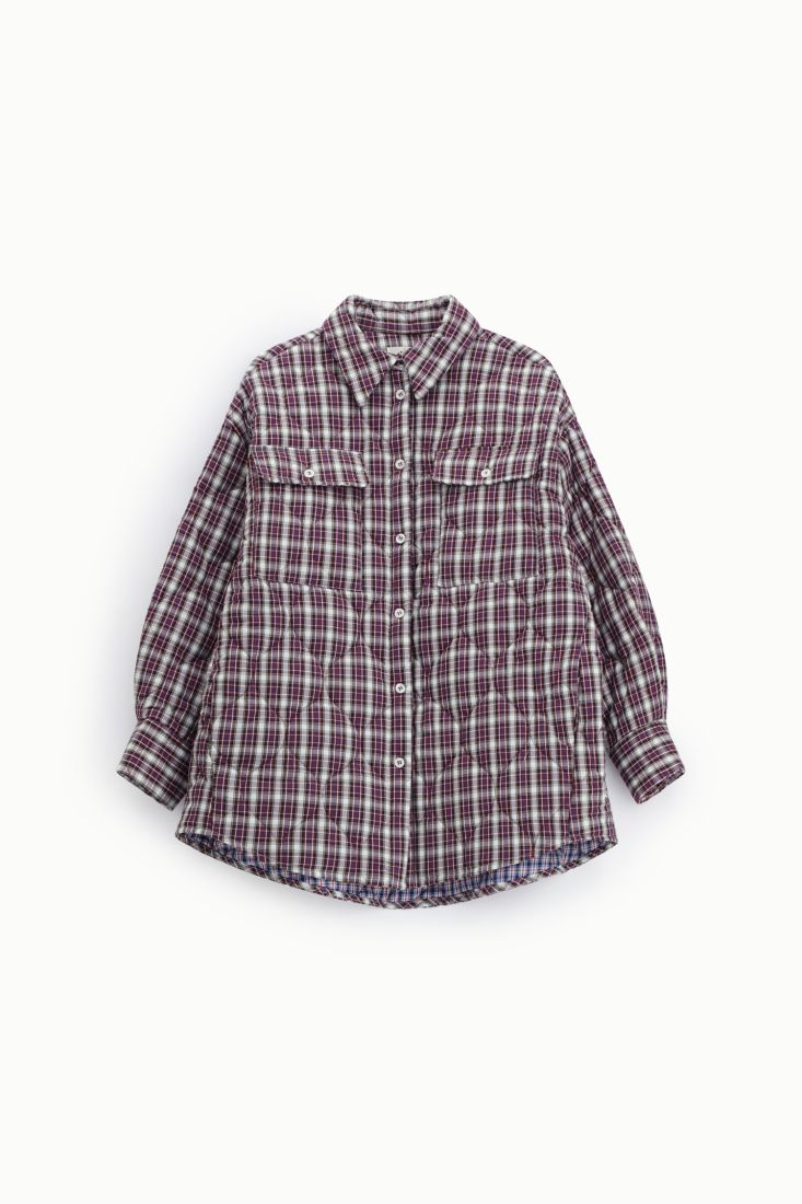 Shirt jacket trapuntata stampa a quadri tasche frontali