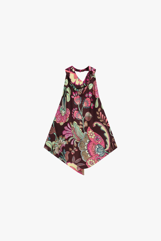 TOP CON FANTASIA FLOREALE E SCOLLO ALLACCIATO