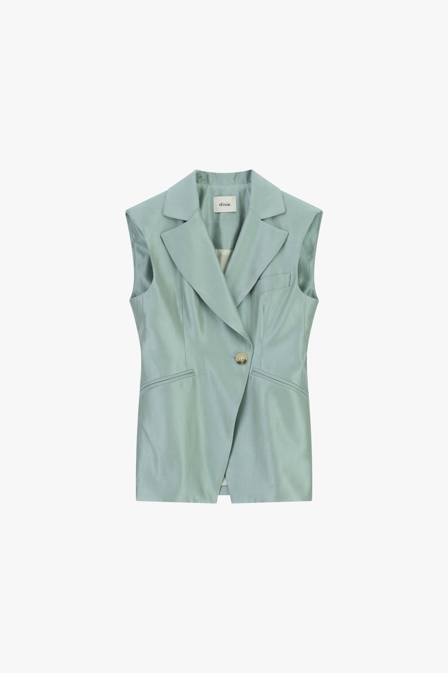 Completo con  giacca smanicata e pantaloni palazzo con pieghe e tasche laterali