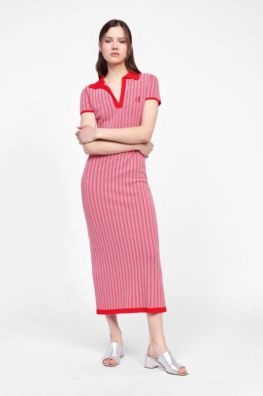 Abito midi in maglia a righe con colletto classico
