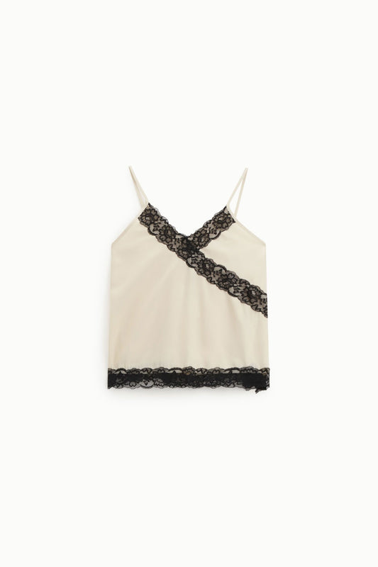 Top spalline sottili con inserti in pizzo