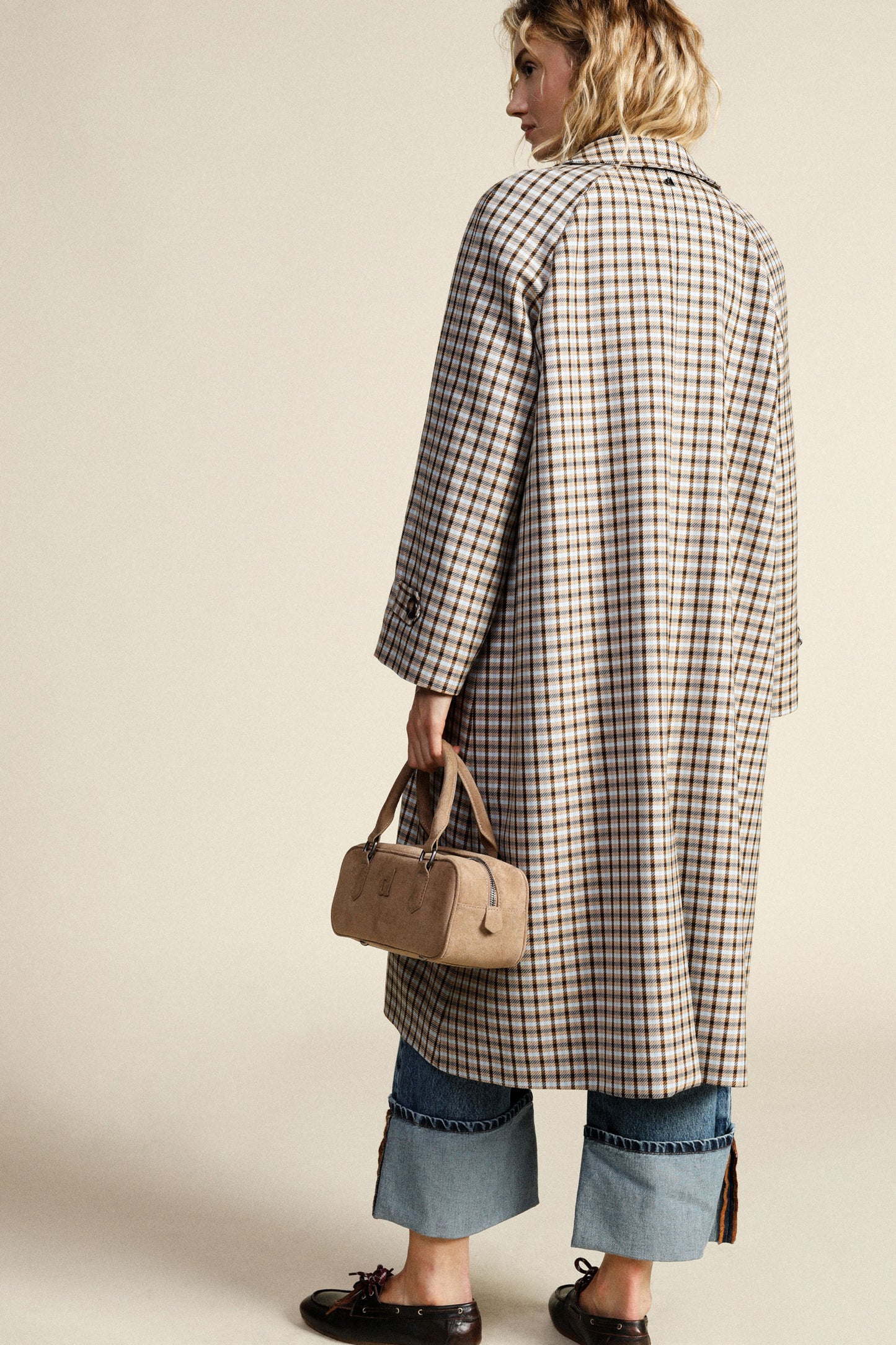 Cappotto stampa a quadri con tasche laterali