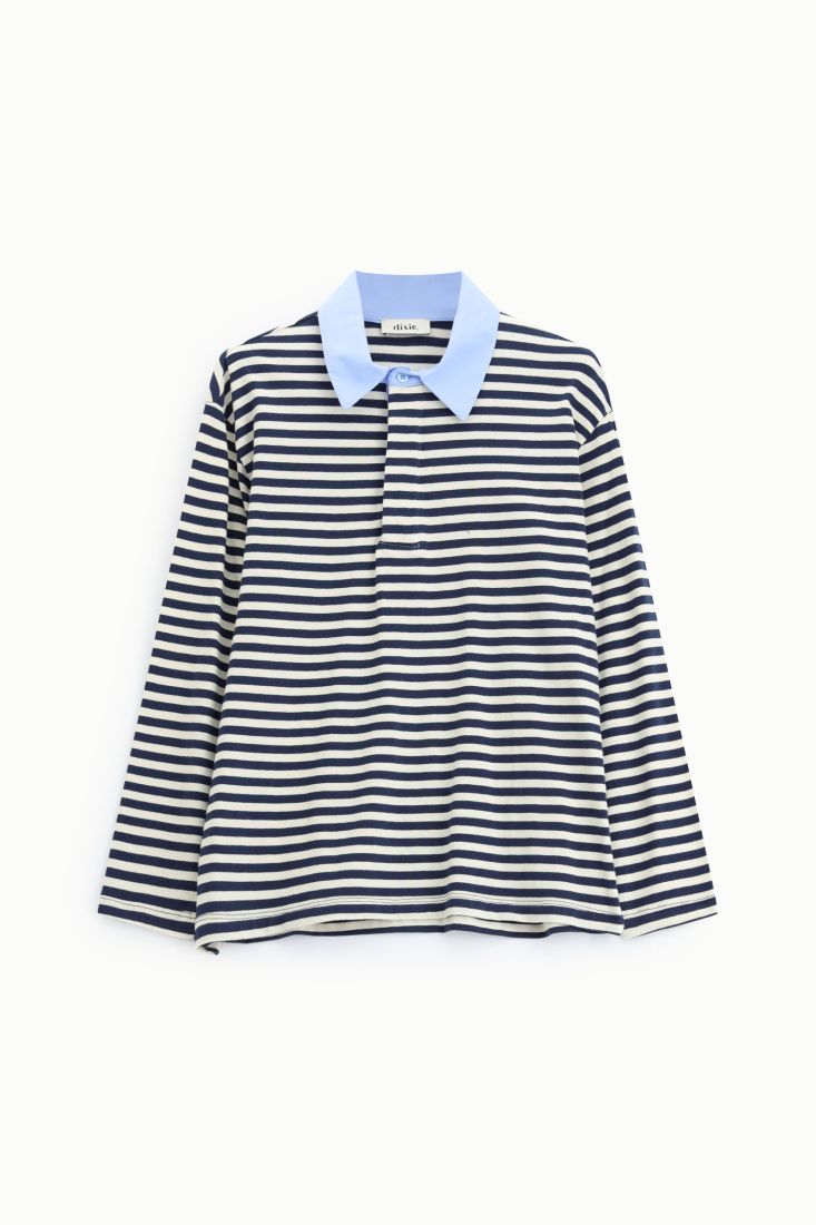 T-shirt a righe con colletto classico a contrasto