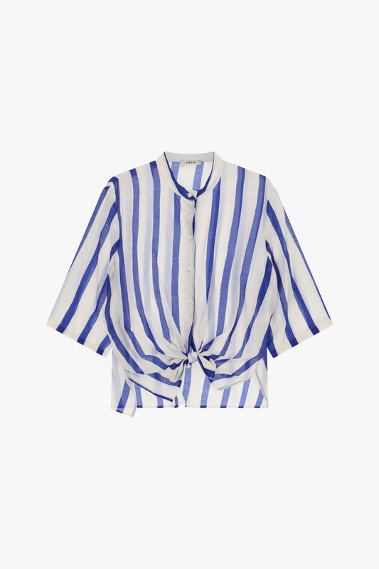 Camicia a righe con nodo frontale e maniche ampie