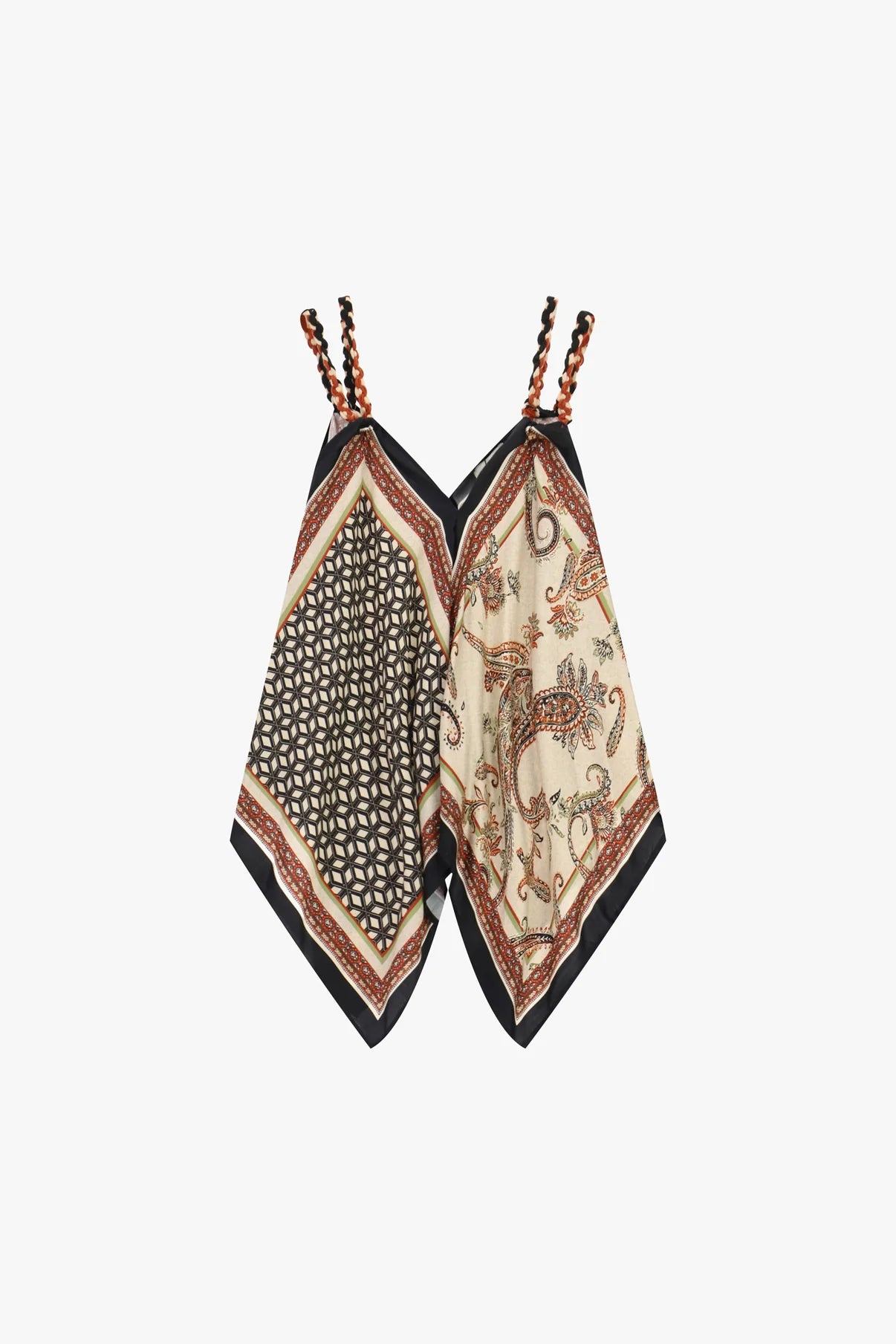 TOP CON BRETELLE INTRECCIATE E STAMPA FOULARD