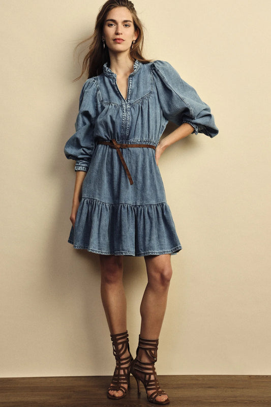 ABITO CORTO BOTTONI VOLANT CINTURA TESSUTO