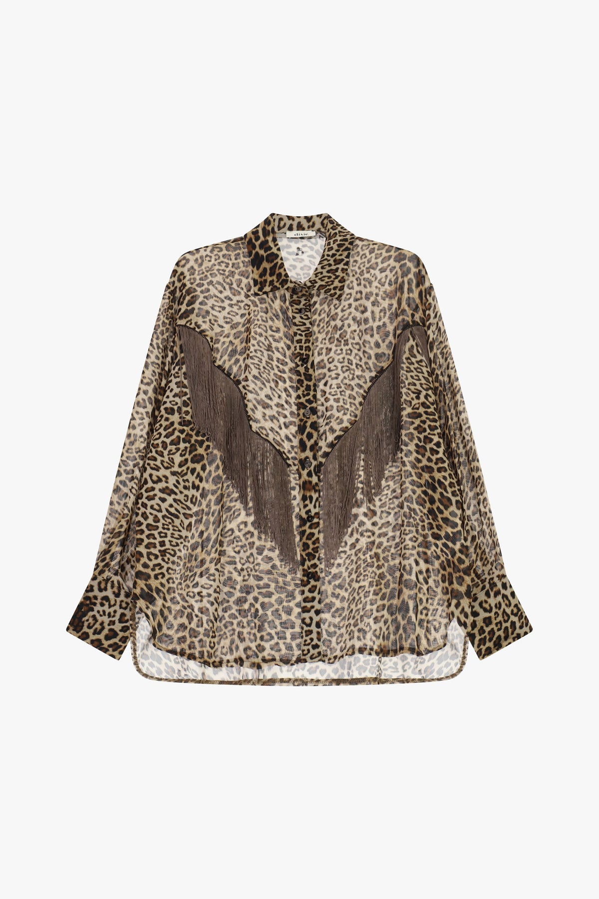 Camicia animalier con frange decorative oversize