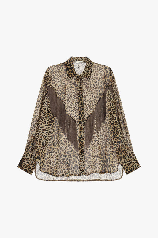 Camicia animalier con frange decorative oversize